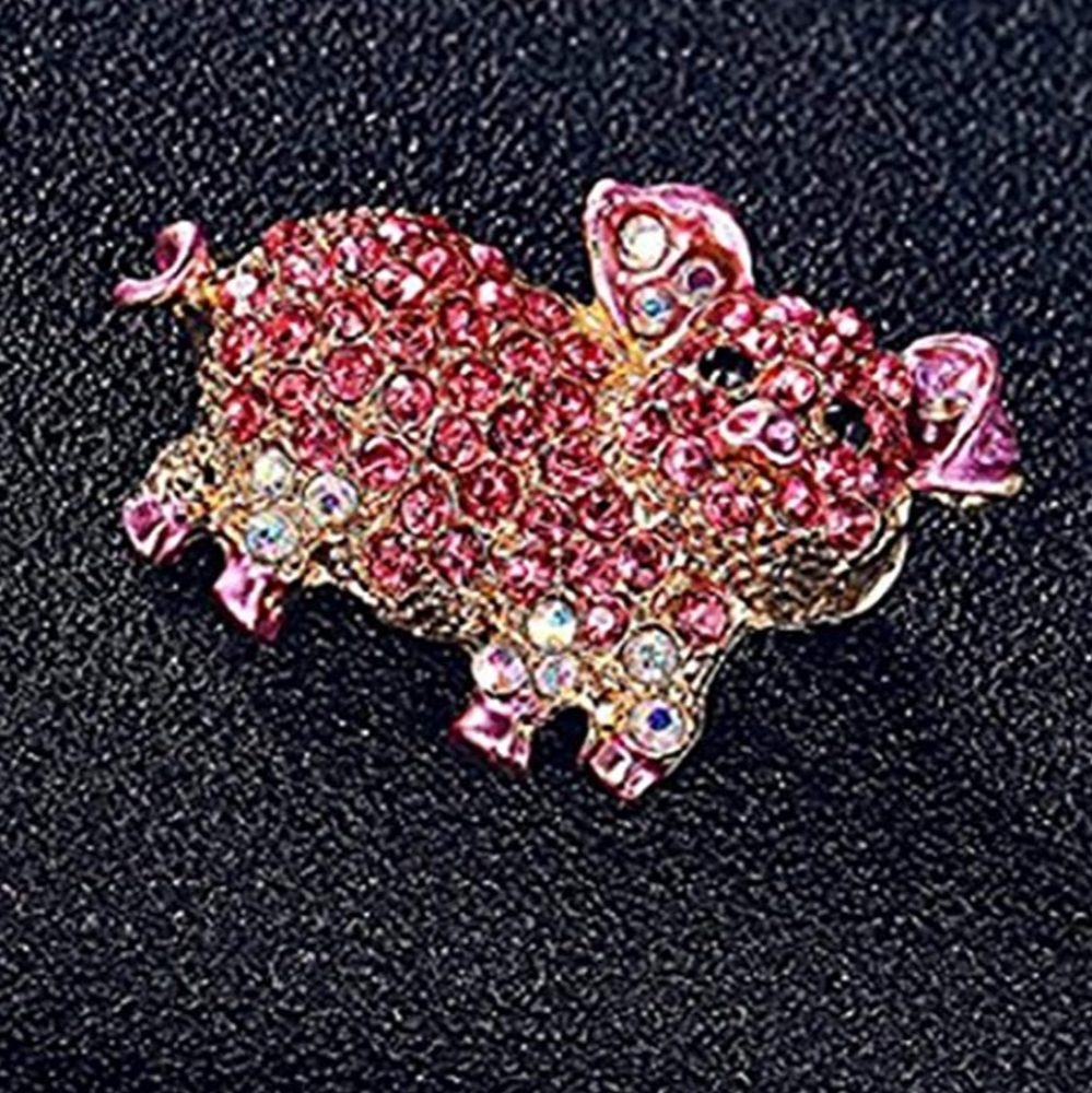 Small Rhinestone Piglet Brooch Pin - Picture 2 of 3